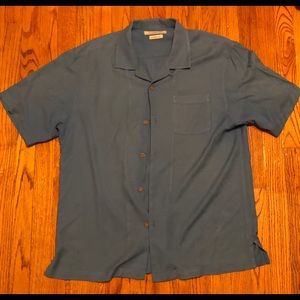 TOMMY BAHAMA Short Sleeve Silk Shirt L Large Blue